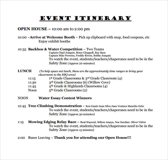 Party Itinerary Template