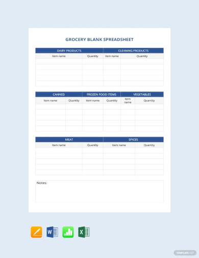 free grocery blank spreadsheet template