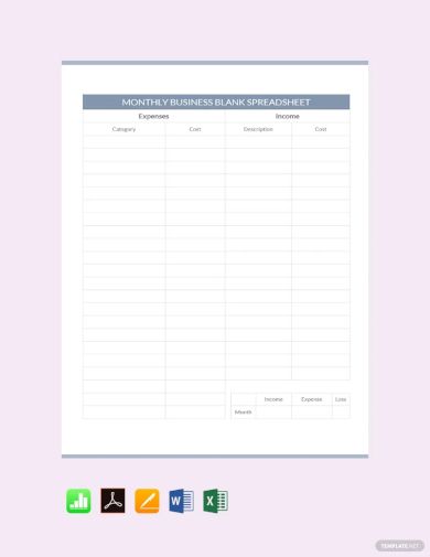 free monthly business blank spreadsheet template