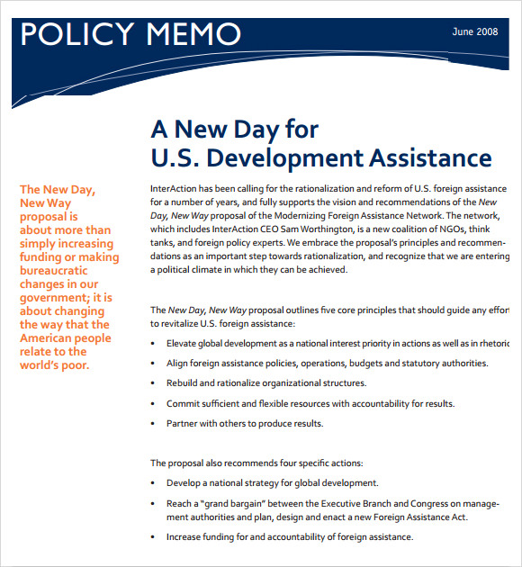 Sample Policy Memo - 13+ Documents in PDF