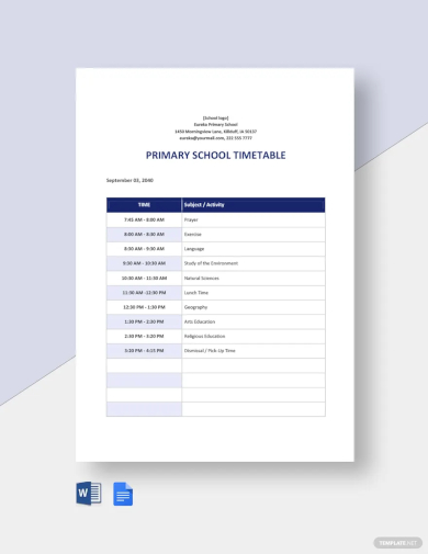 free primary school timetable template