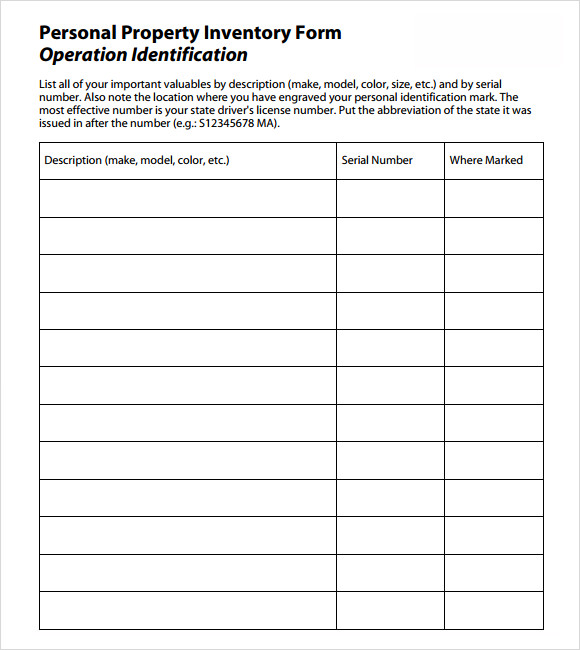 free property inventory form