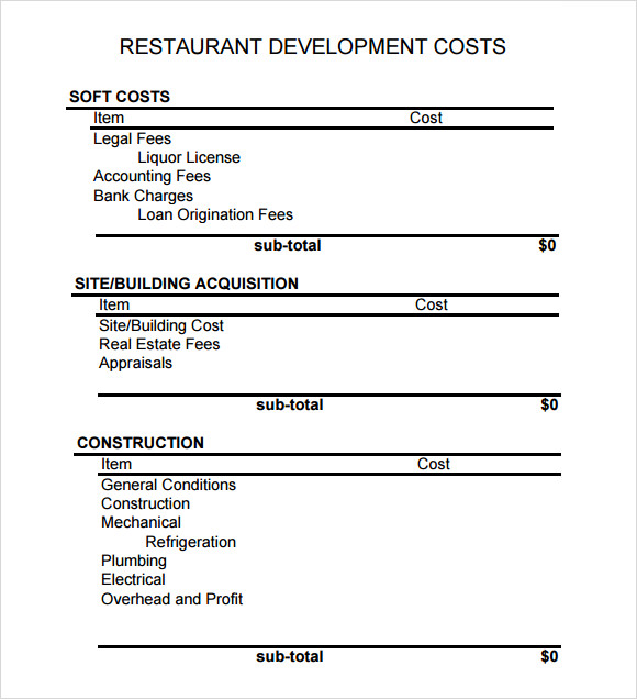 free restaurant budget template