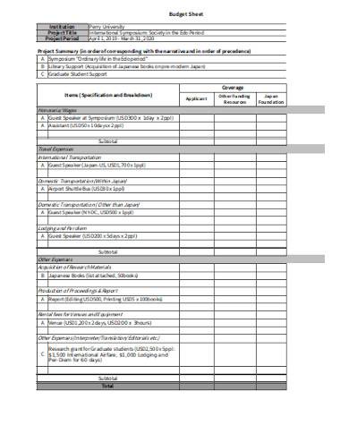 general budget sheet