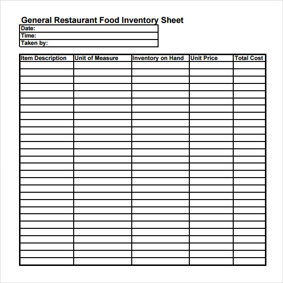 Restaurant Inventory Sheet Excel Templates