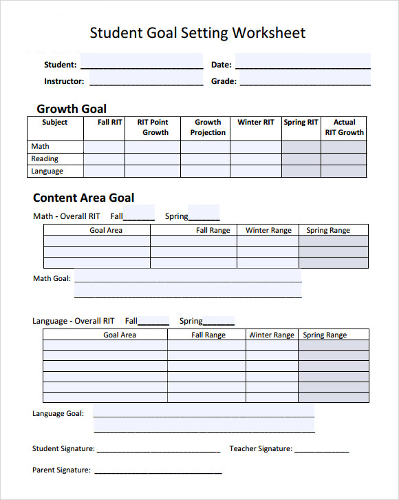 goal setting template for students