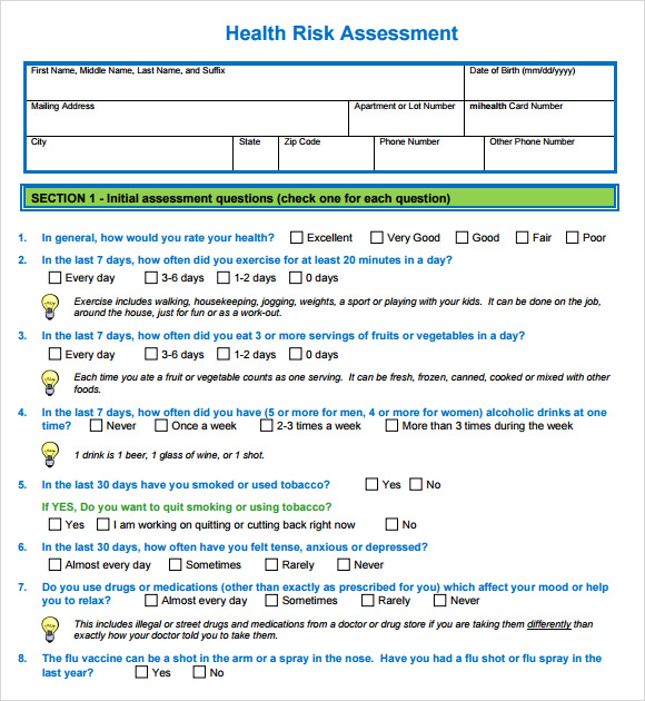 health risk assessment template pdf