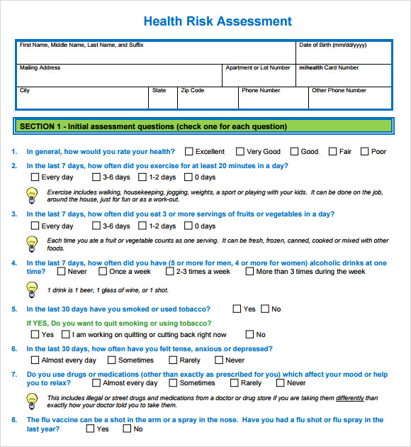 Free 10 Sample Health Risk Assessments In Pdf Ms Word