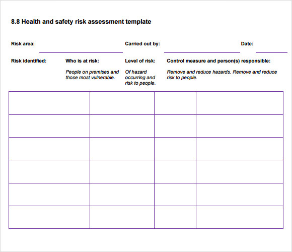 Health And Safety Risk Assessment Template Free Printable Templates