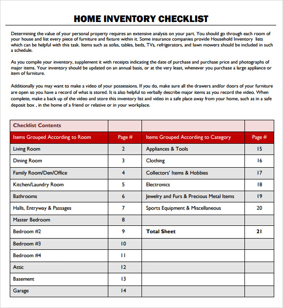 home inventory checklist template