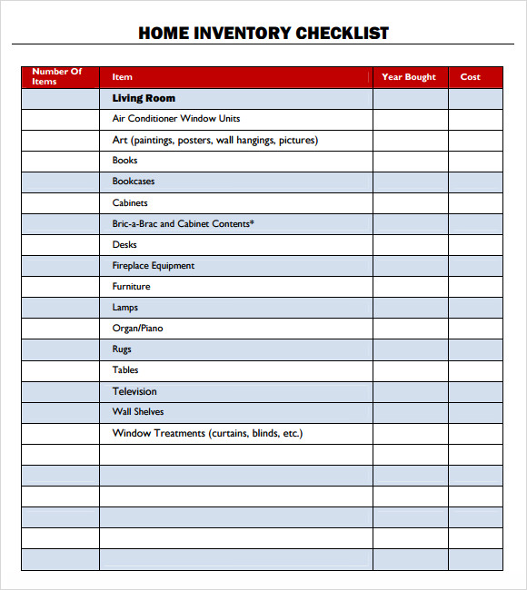 Printable Home Contents Inventory List Template