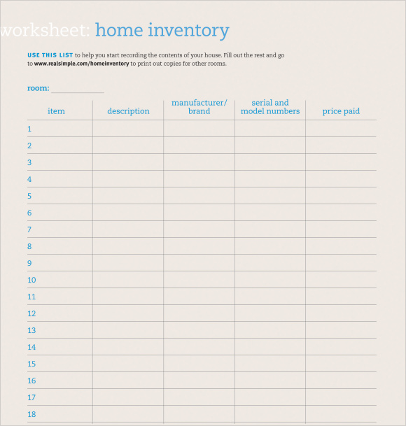 free excel home inventory template
