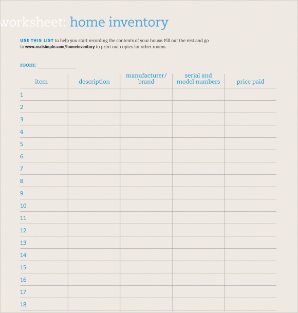 excel home inventory template