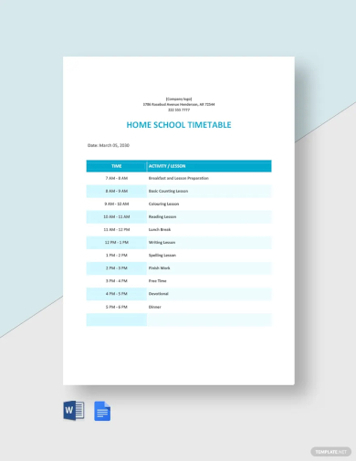 home school timetable template