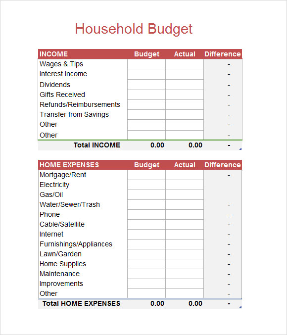 household budget spreadsheet template