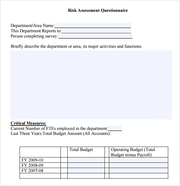 it risk assessment questionnaire