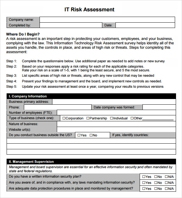 it risk assessment template pdf