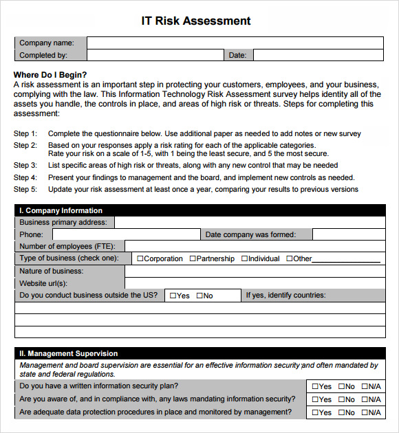 12 Sample It Risk Assessment Templates Sample Templates 