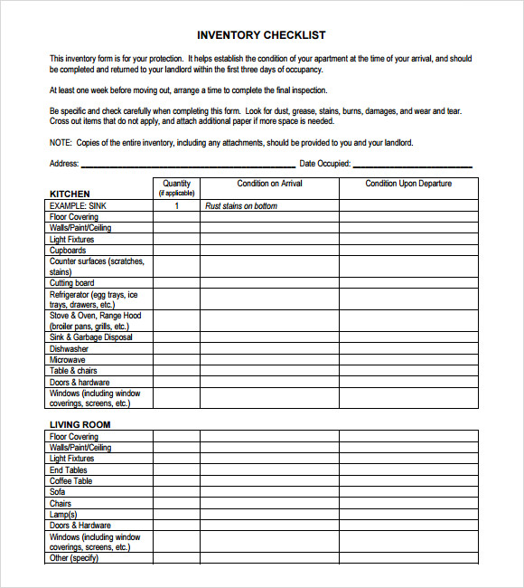 inventory checklist template pdf