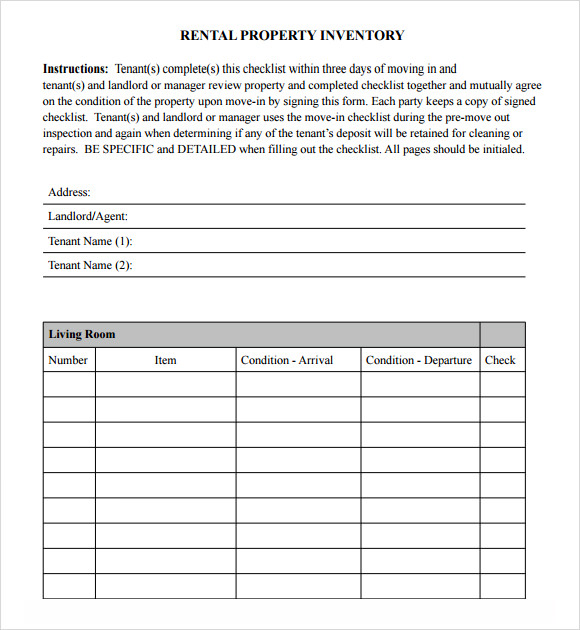 inventory checklist template rental