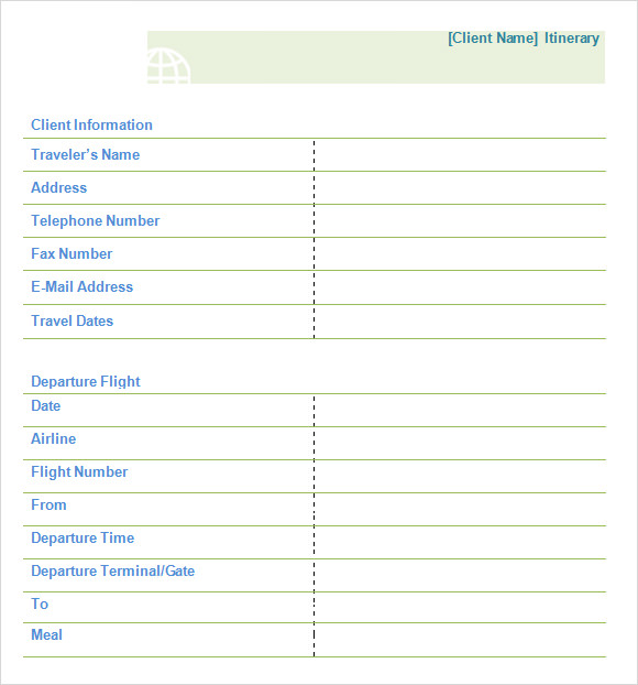 itinerary template word