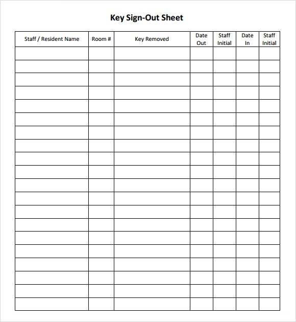 key sign out sheet template