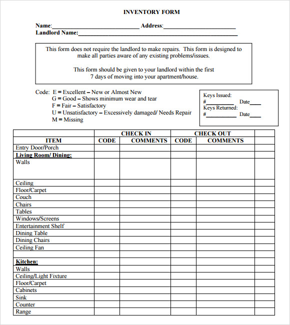 landlord inventory template free download