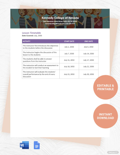 lesson timetable template