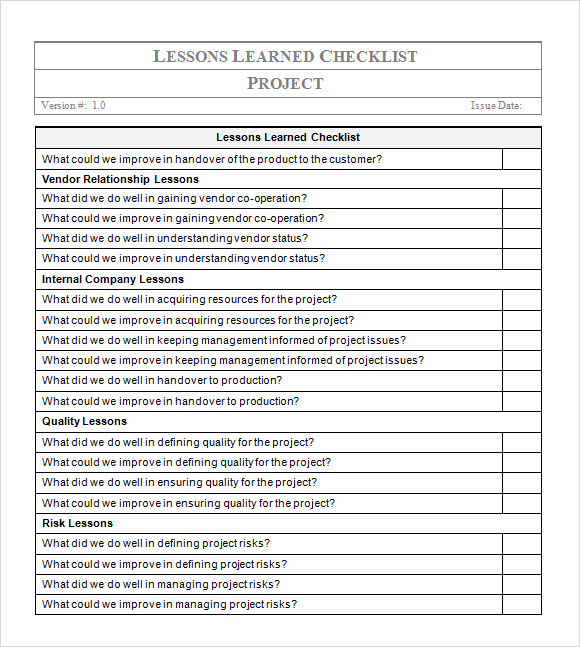 lessons learned checklist word
