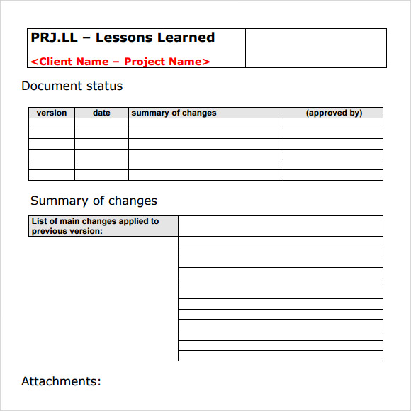 lessons learned template
