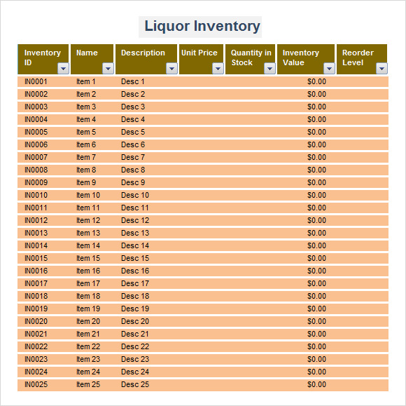 Liquor Inventory Control Sheet Template Templates Liquor