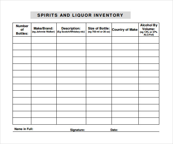 9 Sample Liquor Inventory Templates to Download Sample Templates