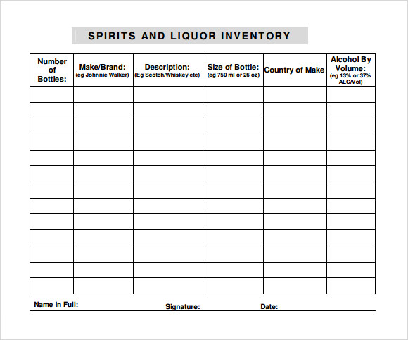 FREE 8+ Sample Liquor Inventory Templates in PDF | Excel