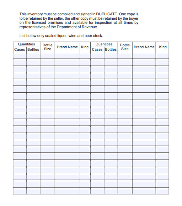liquor inventory template pdf