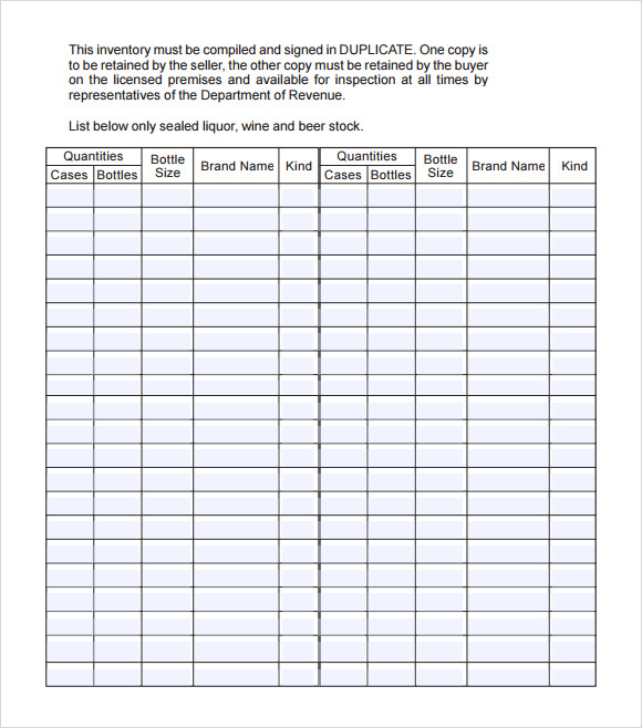 Drink Inventory Template