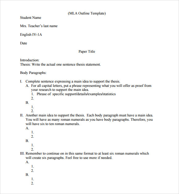 mla paper outline template