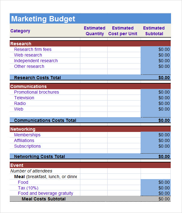 marketing budget plan template excel