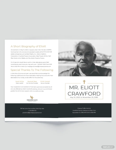 minimalistic funeral program bi fold brochure template