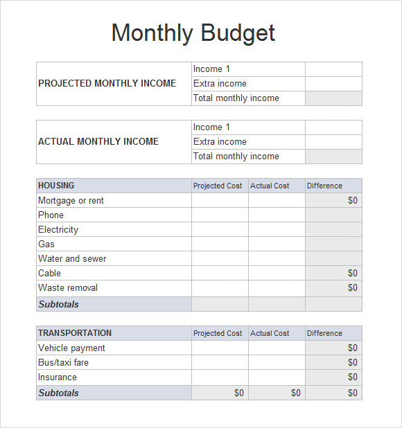 monthly budget spreadsheet template