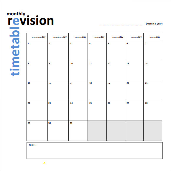 monthly timetable template