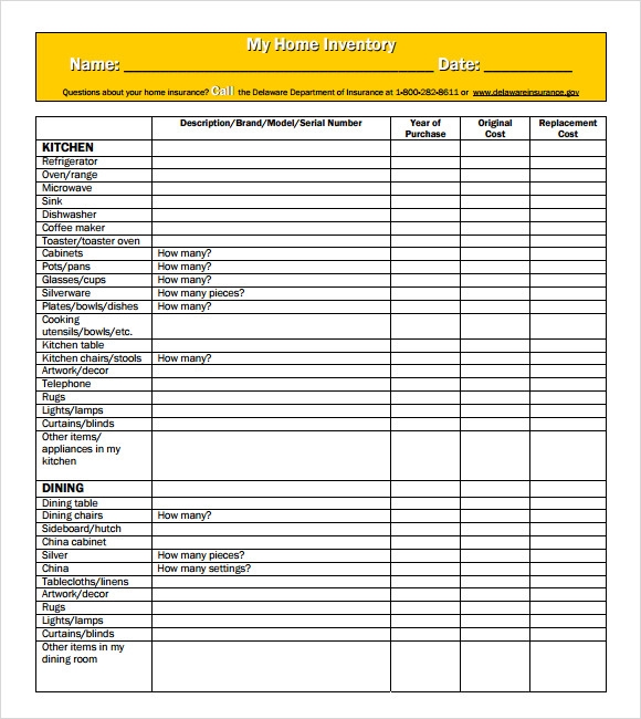Free 8 Home Inventory Templates In Pdf