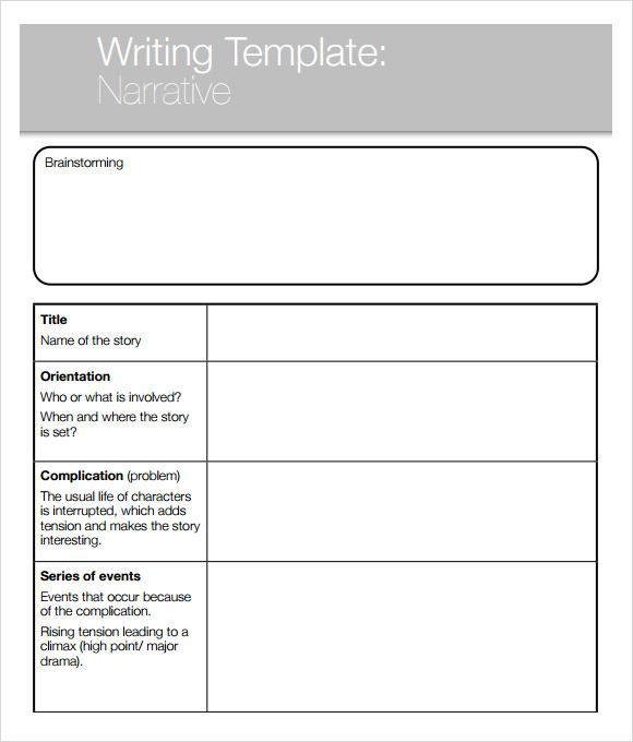 narrative writing template middle school