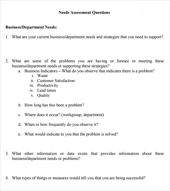 needs assessment questions