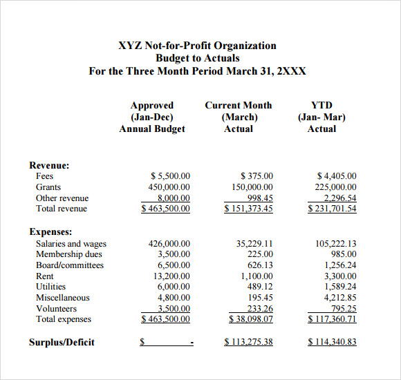 7  Non Profit Budget Templates PDF Excel Sample Templates