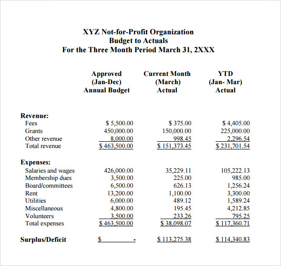 7 Non Profit Budget Templates Pdf Excel Sample Templates 5594