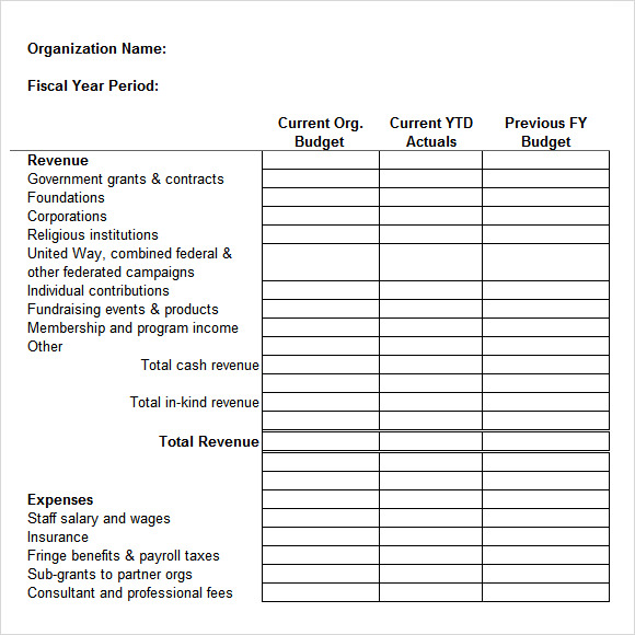 non profit budget template excel