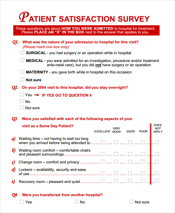 FREE 10  Sample Patient Satisfaction Survey Templates in PDF