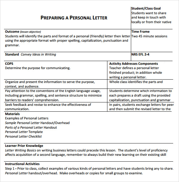 personal letter format template