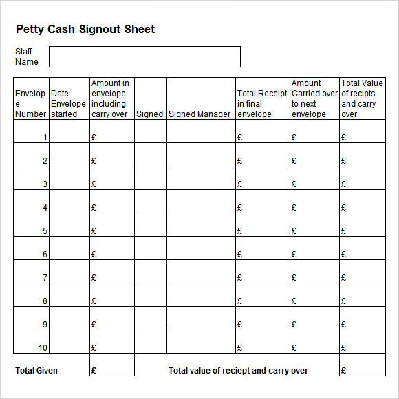 petty cashsign out sheet template excel
