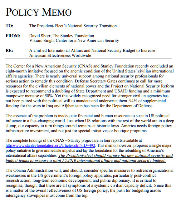 policy memo assignment